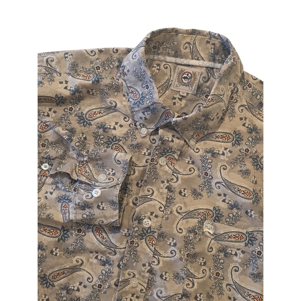 Cinch Men's Paisley Western Button Up Shirt Medium Beige Blue Cowboy